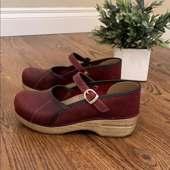 Dansko Shoes - Dansko Maroon Mary Jane Clog Shoes With Straps